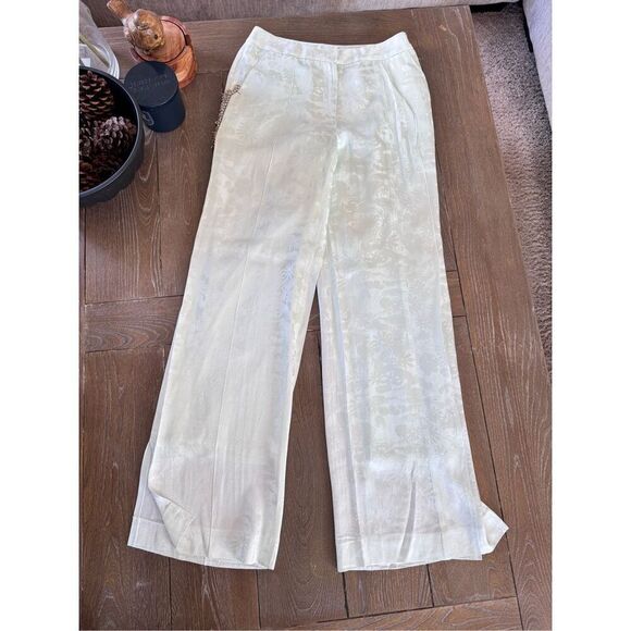 HELLESSY Floral Print Satin Pants in Mint Green Size 4 - Picture 1 of 10